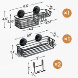 LEVERLOC Shower Caddy Suction Cup, 2 Pack Shower Shelves for Inside Shower with Hooks &amp; Soap Holder, NO - Drilling Bathroom Shower Organizer, Rustproof Meatl Shower Holder Storage, Black - Homesidy.com