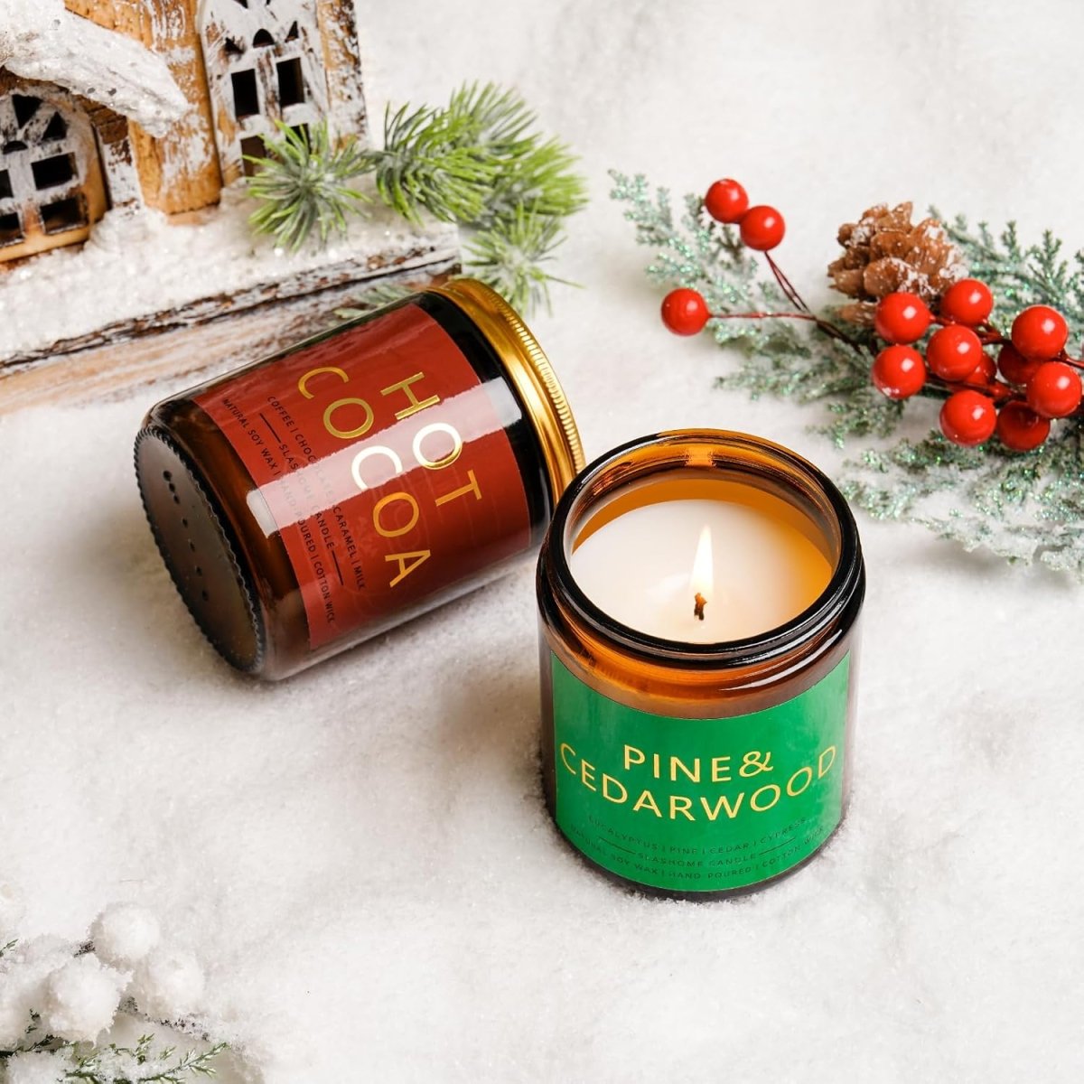 Winter Candle Gift Set, 4 Pack 7 oz Soy Scented Candles for Home, Christmas, Holiday &amp; Birthday Gifts for Women &amp; Men, Includes Hello Winter, Pine &amp; Cedarwood, Hot Cocoa, and Vanilla Cupcake - Homesidy.com