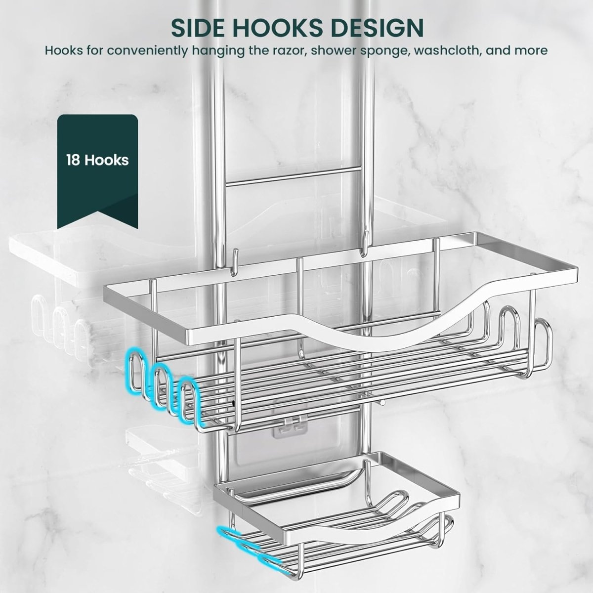 Shower Caddy Hanging Adjustable Shower Caddy, Rustproof Shower Organizer Extended Length Shower Caddy Over Shower Head with Hooks Soap Holder, Large Capacity Anti - Swing Bathroom Organizer, Black - Homesidy.com