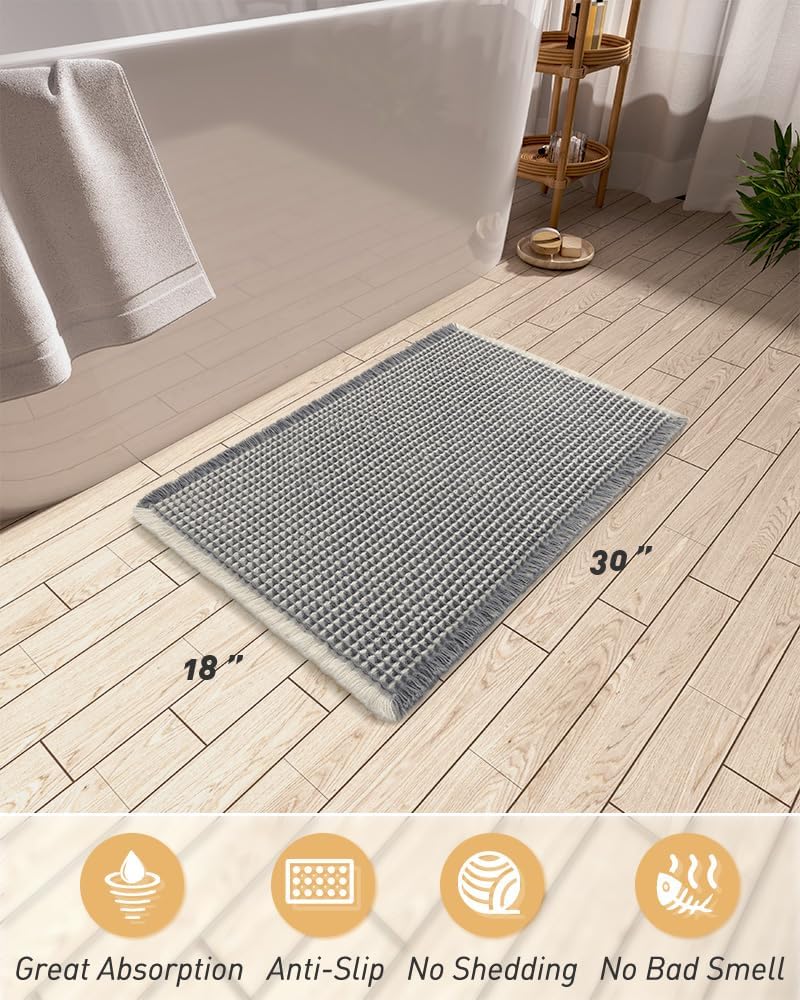 AMOAMI Upgraded Waffle Bath Mat, Super Absorbent Non Slip Bath Mats for Bathroom Floor, Machine Washable Bathroom Rugs with Tassels, Rubber Backed Bathroom Mats, Ultra Soft, 18&34; x 30&34;, Brown - Homesidy.com