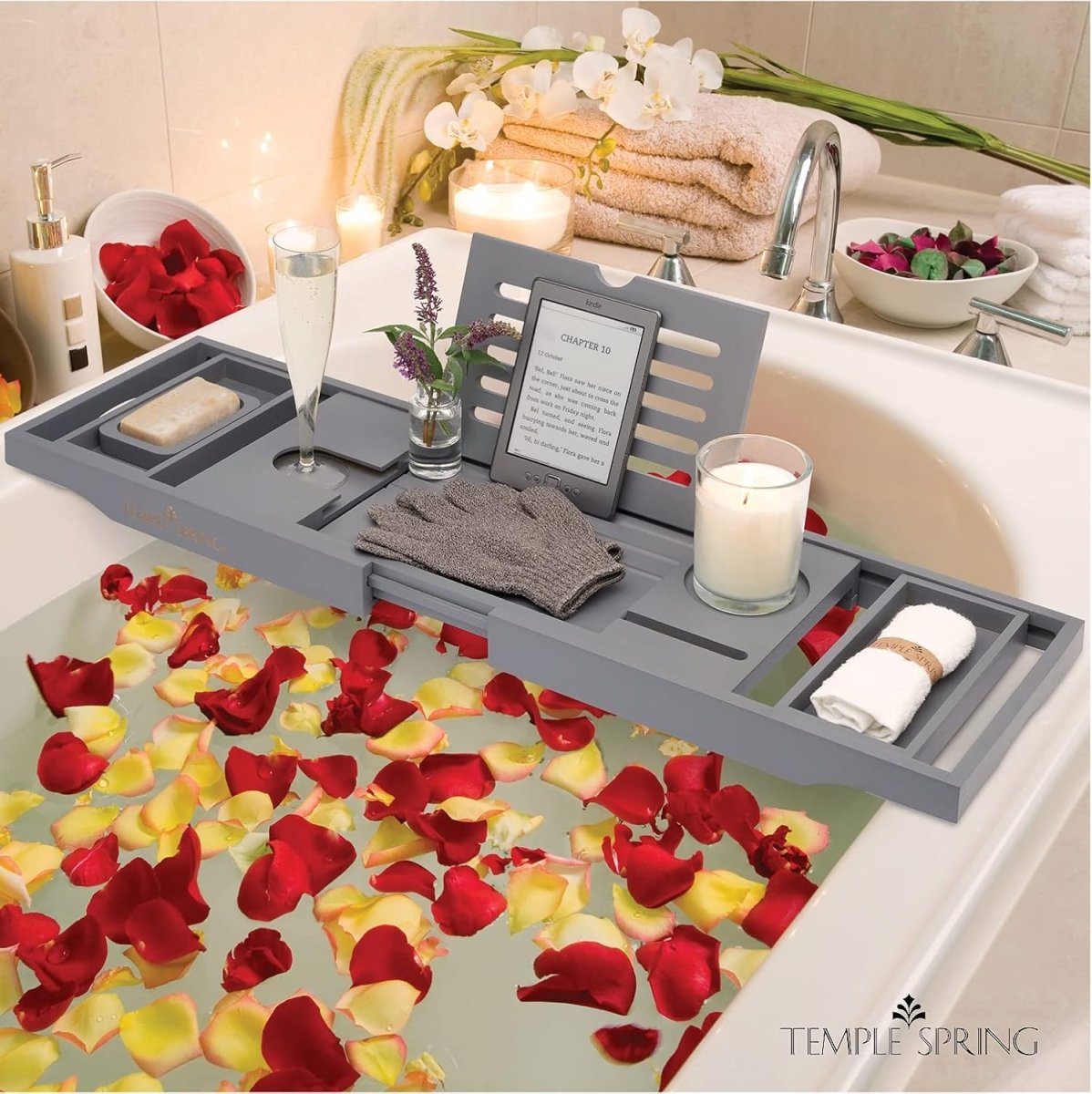 Temple Spring Wooden Bathtub Tray, Bamboo Bathroom Accessories, Bath Tray for Tub, at Home Spa Essentials, Board for Tub Table, Bath Caddy for Bathtub Accessories &amp; Bathroom Essentials – Natural - Homesidy.com