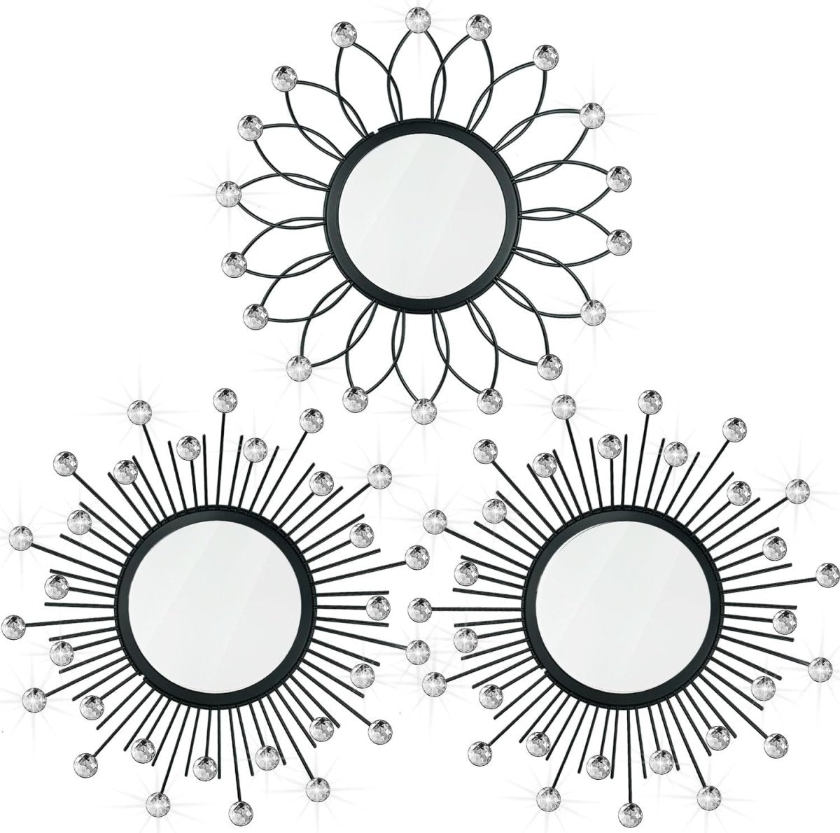 3 Pack Metal Mirrors for Wall Sunburst Wall Mirrors Home Décor Decorative Hanging Wall Art for Living Room Bedroom Entryway (Gold, Flower Sunburst) - Homesidy.com