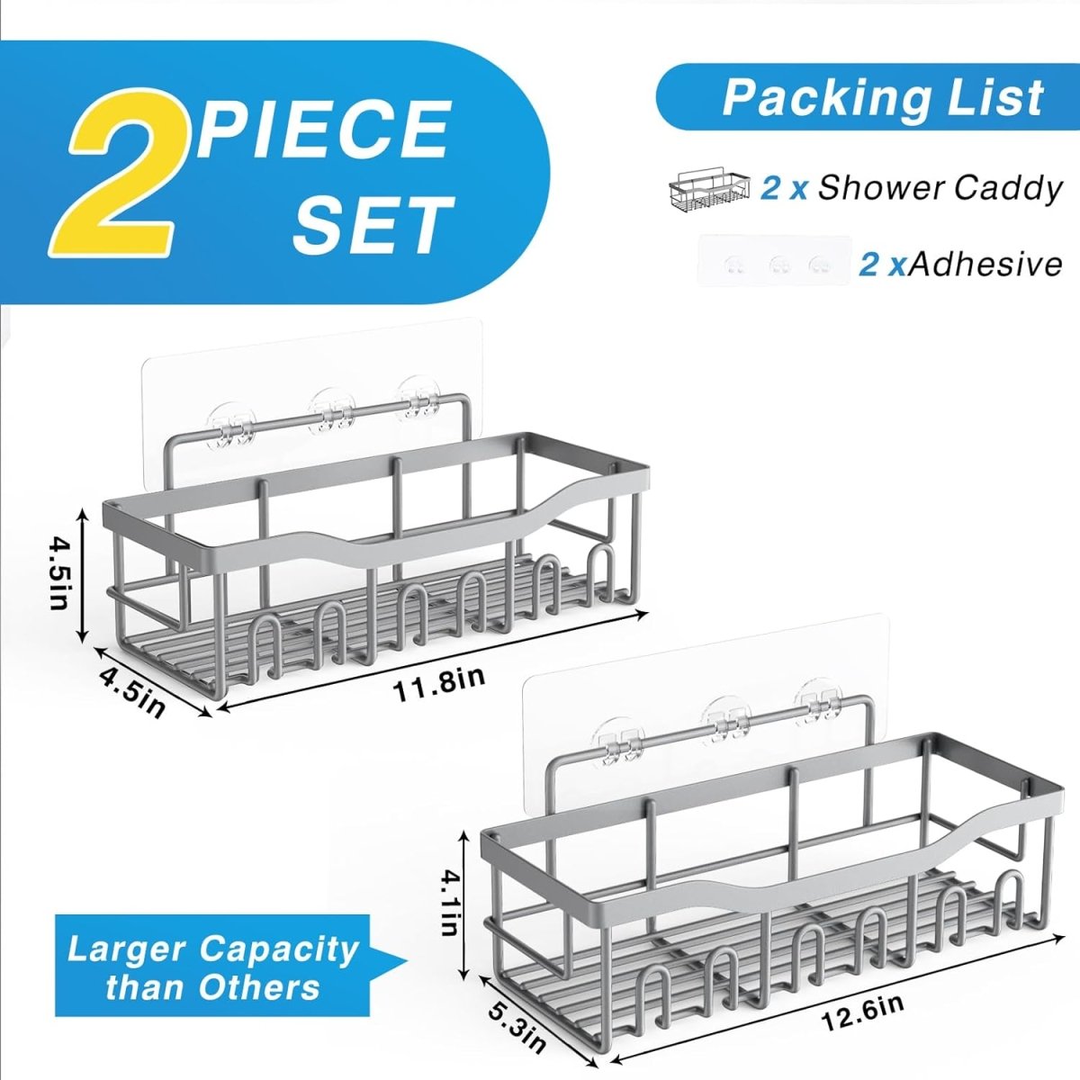 EUDELE 5 - Pack Rustproof Stainless Steel Shower Caddy Set– No Drill Adhesive Bathroom Organizer, Space - Saving Shower Shelves for Apartment Essentials, Bathroom/Kitchen Storage Home Decor - L Size - Homesidy.com
