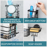 TAILI Shower Caddy Suction Cup 2 Pack with Hooks &amp; Soap holder, Heavy Duty Shower Organizer for Bathroom, No Drilling Bathroom Organizer with Large Capacity, Black Metal Storage Basket - Homesidy.com