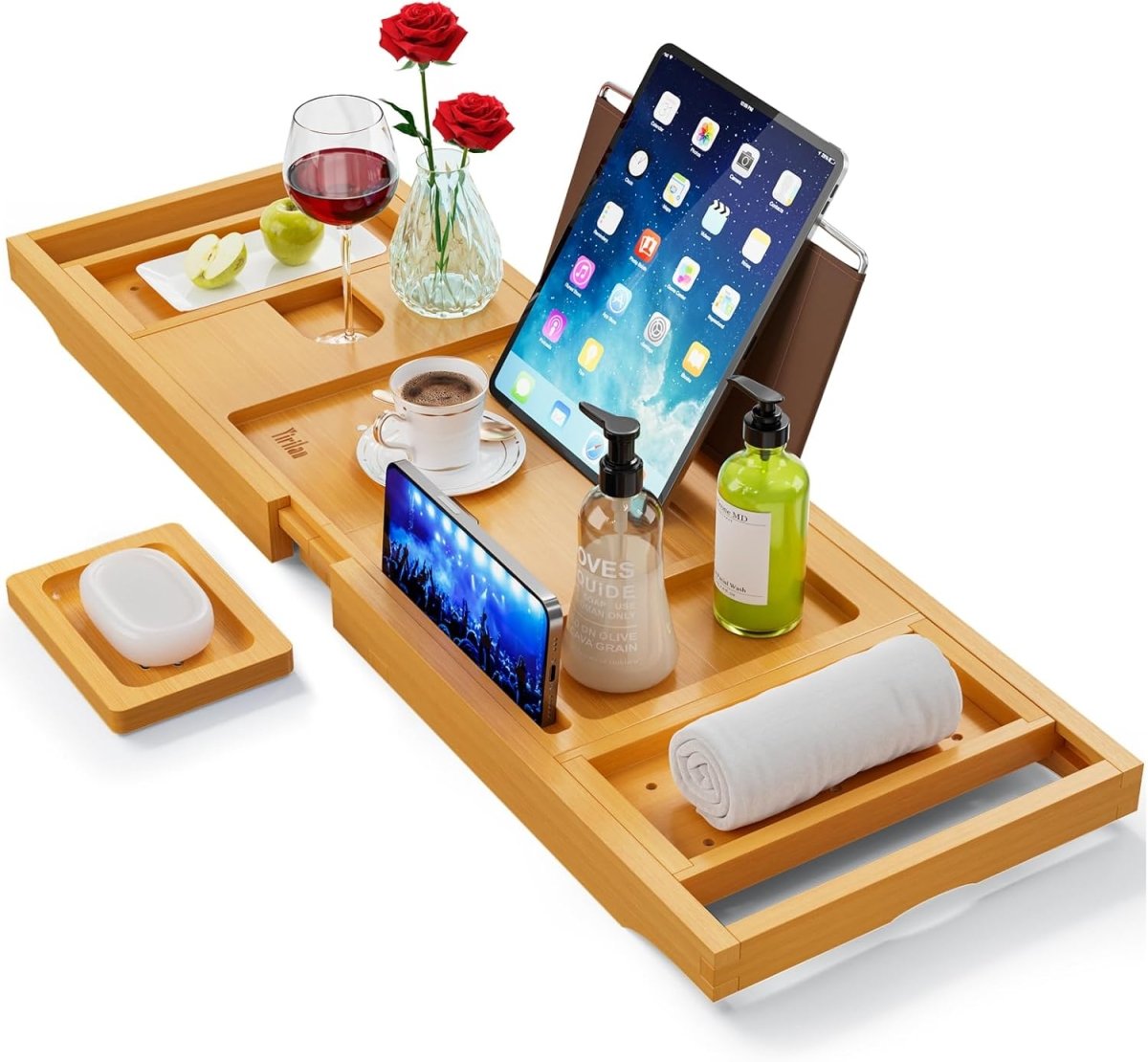 Premium Bathtub Tray Caddy, Expandable Bath Tray, Unique House Warming Gifts, New Home, Anniversary and Wedding Gifts for Couple, Bridal Shower Gift for Women - Homesidy.com