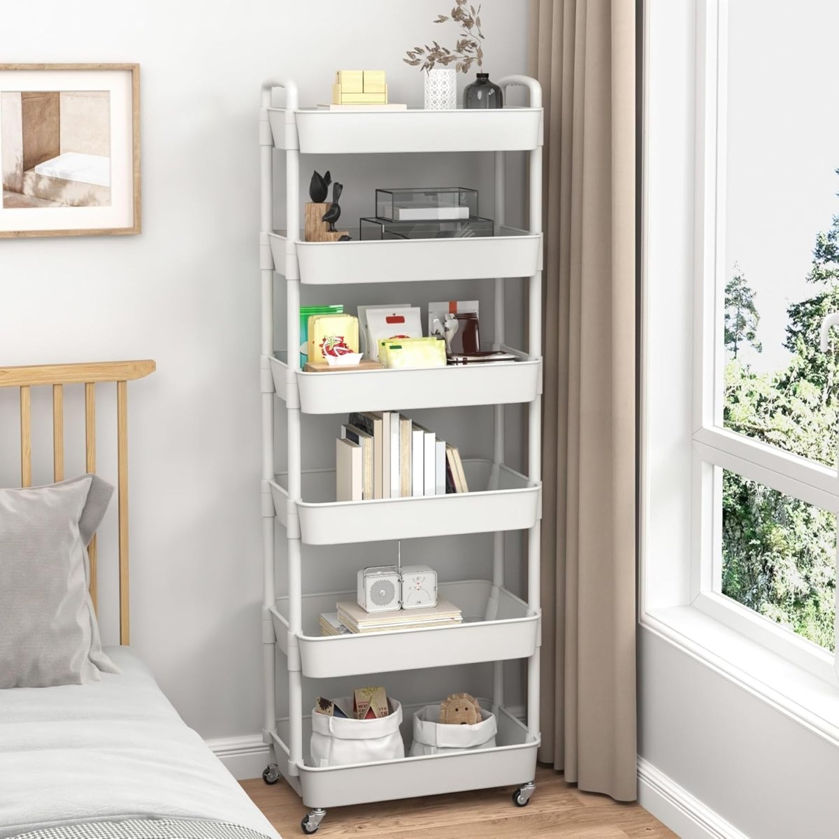 Sywhitta 3 - Tier Plastic Rolling Utility Cart with Handle, Multi - Functional Storage Trolley for Office, Living Room, Kitchen, Movable Storage Organizer with Wheels, White - Homesidy.com