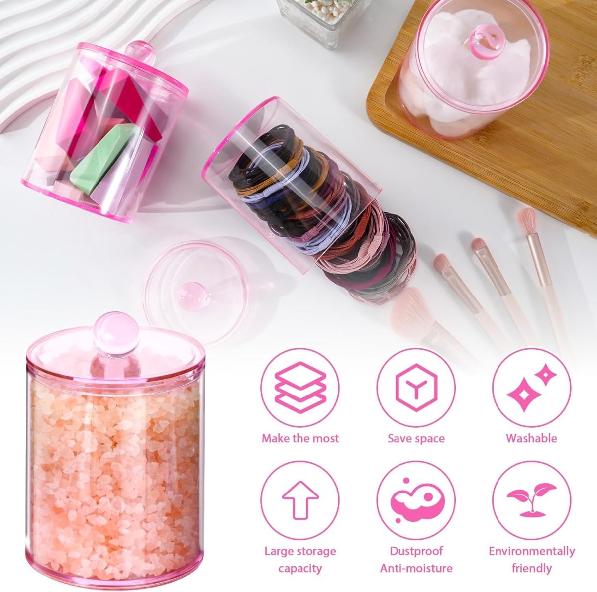 XIPENGKEJI 2 Pack Qtip Holder,Canister Apothecary Jar Set, Bathroom Jars with Lids Set for Cotton Swabs, Balls, Pads, Floss Picks,10oz - 12oz Plastic Canisters Restroom Bedroom Vanity Organizer(Black) - Homesidy.com