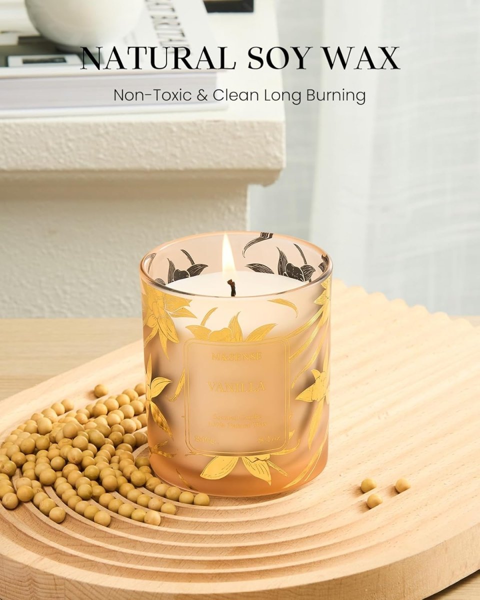 M&amp;SENSE Vanilla Scented Candles, Vegan Soy Candles, Creamy Naturally Scented, 8.1oz 42 - Hour Slow Burning Time, Toxic Free Winter Relaxing Sleep Thanksgiving Christmas Fancy Gift for Home Decor - Homesidy.com