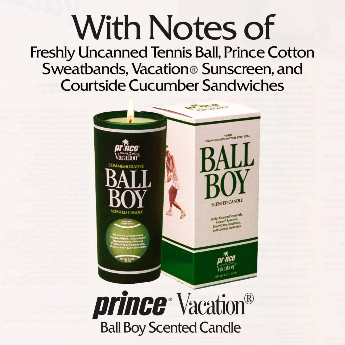 Ball Boy Tennis Scented Candle by Prince x Vacation Sunscreen, Premium Soy - Blend Wax, 65 - Hour Long Burning, Sport Gift for Women &amp; Men, 8 Oz. - Homesidy.com