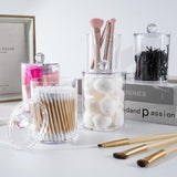 XIPENGKEJI 2 Pack Qtip Holder,Canister Apothecary Jar Set, Bathroom Jars with Lids Set for Cotton Swabs, Balls, Pads, Floss Picks,10oz - 12oz Plastic Canisters Restroom Bedroom Vanity Organizer(Black) - Homesidy.com