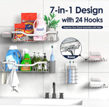 NESOMI Shower Caddy Adhesive Shower Organizer 7 - Pack, Rustproof Stainless Steel Bathroom Shelves, Large Capacity No - Drill Rack Storage Accessories with Soap Dish Toothbrush Holder &amp;24 Hooks Home Decor - Homesidy.com