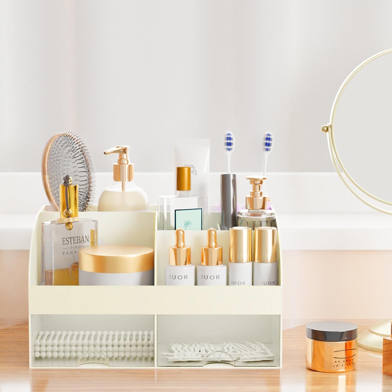 Makeup Organizer with Drawers, Cosmetic Storage for Dresser Vanity and Bathroom Countertop, Beauty Holder for Lipstick Brush, Skincare Organizer for Vanity, Cosmetic Display Case (White) - Homesidy.com