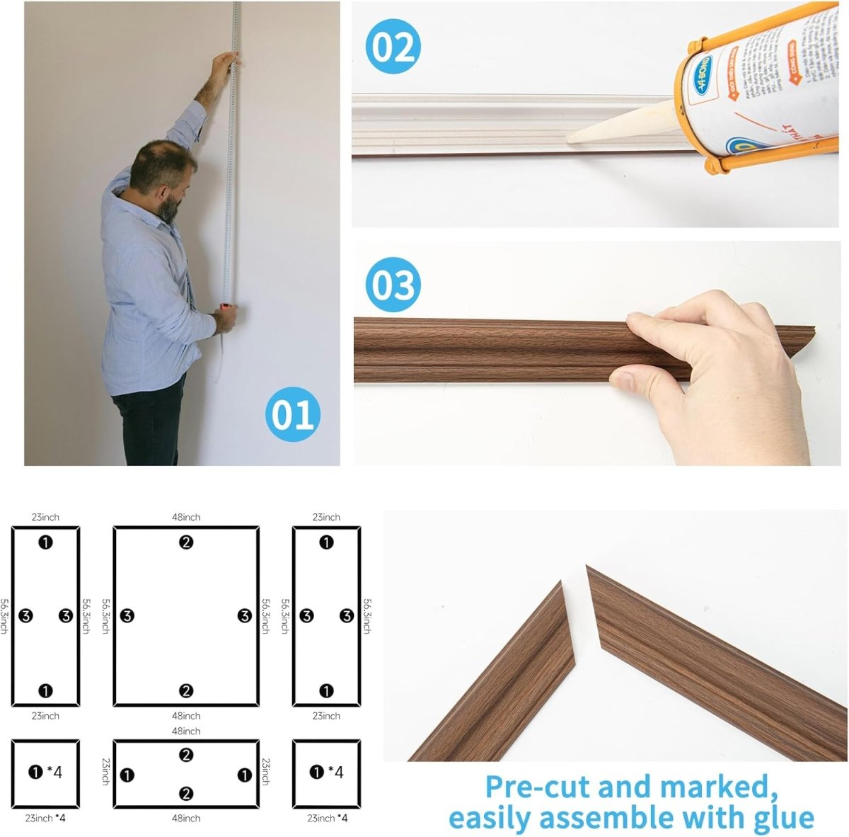 Art3d Pre - Cut Wall Molding Set of 6 pcs, Ready - to - Assemble Wainscoting Panels for Interior Wall Décor Living Room Bedroom Accent Wall - Installed with Glue, 3 Top 3 Bottom - Homesidy.com