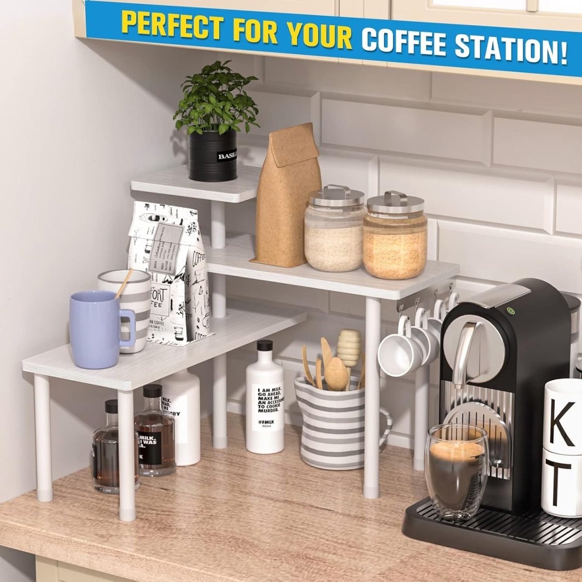 JayRex Countertop Organizer Organization, 3 Tier Moveable Corner Shelf Organizer for Kitchen, Bathroom, Spice Rack, Coffee Area, Over Sink, Dresser Table (Rustic Brown) - Homesidy.com
