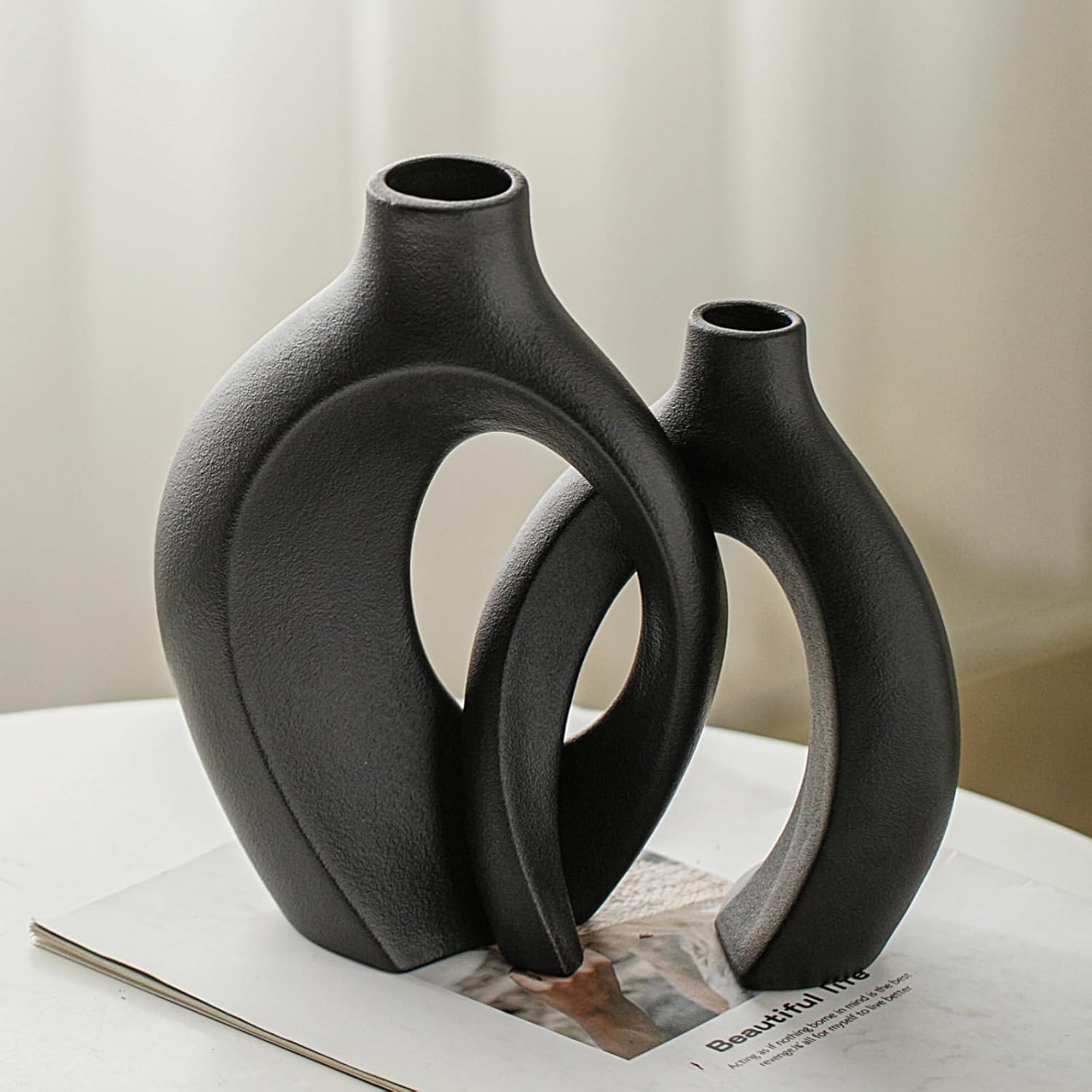 Lvases Snuggle Hollow Ceramic Vase Set of 2, Nordic Modern Boho ins Style Decorative Ceramic Aesthetic Flower Vase for Home Decor (Milky White W 6.3&34; X H 8.4&34;) - Homesidy.com