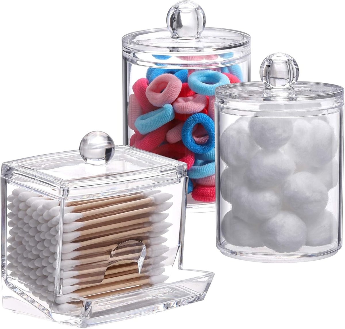 Tbestmax Qtips Holder Bathroom Container, 10 OZ Cotton Ball/Swabs Dispenser, Apothecary Jar Organizer for Storage Brown Wood Lids - Homesidy.com