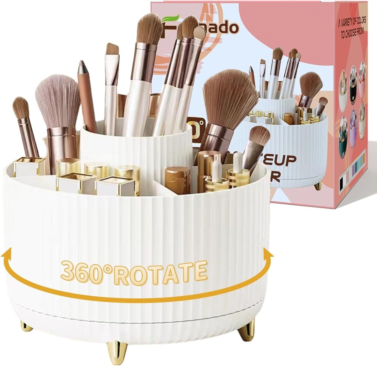fanado 360° Rotate Makeup Brush Holder Organizer, Makeup Organizers Countertop, Makeup organization and Skincare Storage for Vanity, Desktop, Bathroom (White) - Homesidy.com