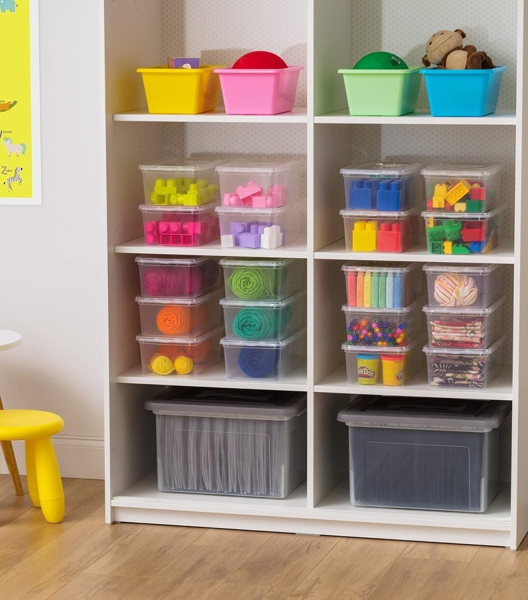 IRIS USA 6 Qt. Plastic Storage Bins Containers with Lids, 4 Pack, Small Sensory Bin, Craft Storage, Craft Organizers &amp; Storage, Organizing Container for Home, Office &amp; Art Supplies, Stackable, Clear - Homesidy.com