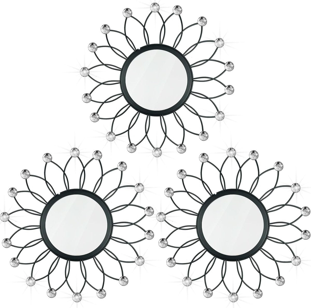 3 Pack Metal Mirrors for Wall Sunburst Wall Mirrors Home Décor Decorative Hanging Wall Art for Living Room Bedroom Entryway (Gold, Flower Sunburst) - Homesidy.com