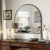 VooBang Arched Wall Mirror, 30 x 38 inch Arch Bathroom Mirror, Wall Mounted Vanity Mirror with Arch Metal Frame, Modern Bathroom Vanity Mirror for Bedroom, Living Room, Hanging or Leaning, Black - Homesidy.com