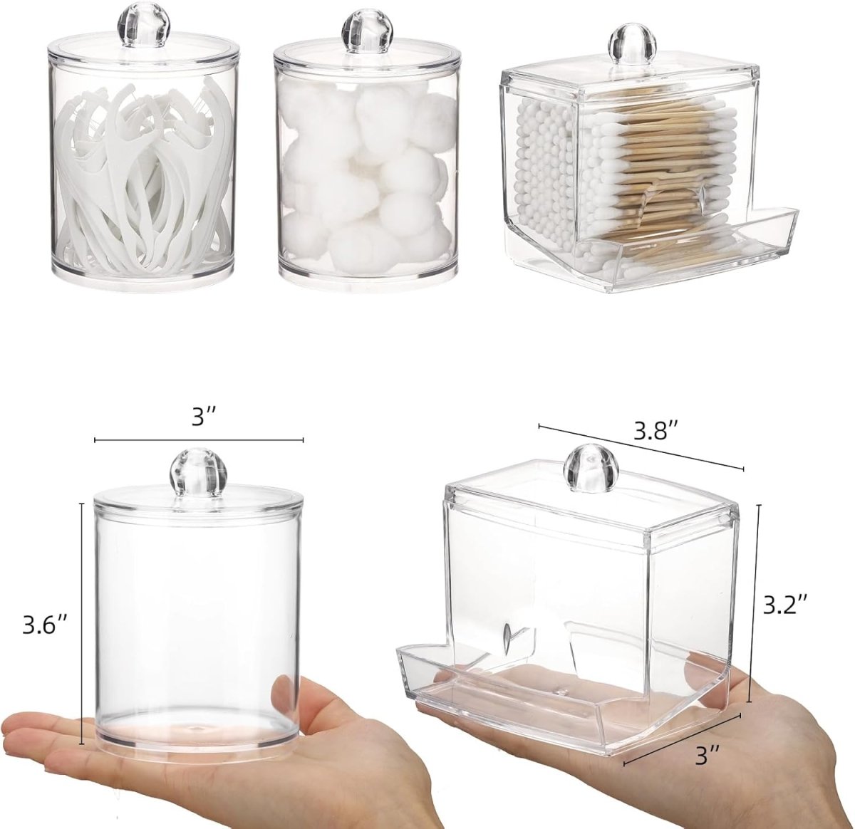 Tbestmax Qtips Holder Bathroom Container, 10 OZ Cotton Ball/Swabs Dispenser, Apothecary Jar Organizer for Storage Brown Wood Lids - Homesidy.com