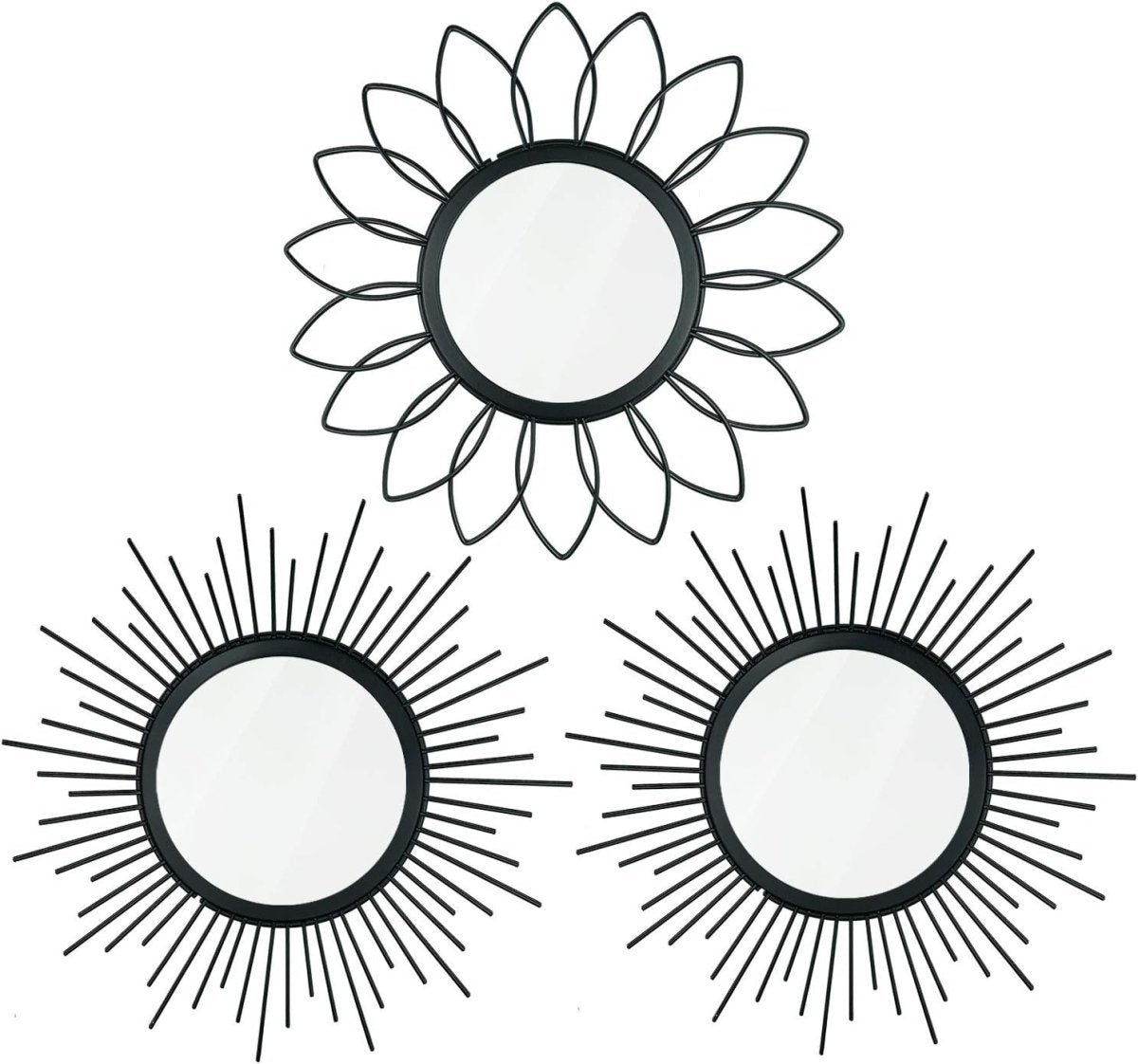 3 Pack Metal Mirrors for Wall Sunburst Wall Mirrors Home Décor Decorative Hanging Wall Art for Living Room Bedroom Entryway (Gold, Flower Sunburst) - Homesidy.com