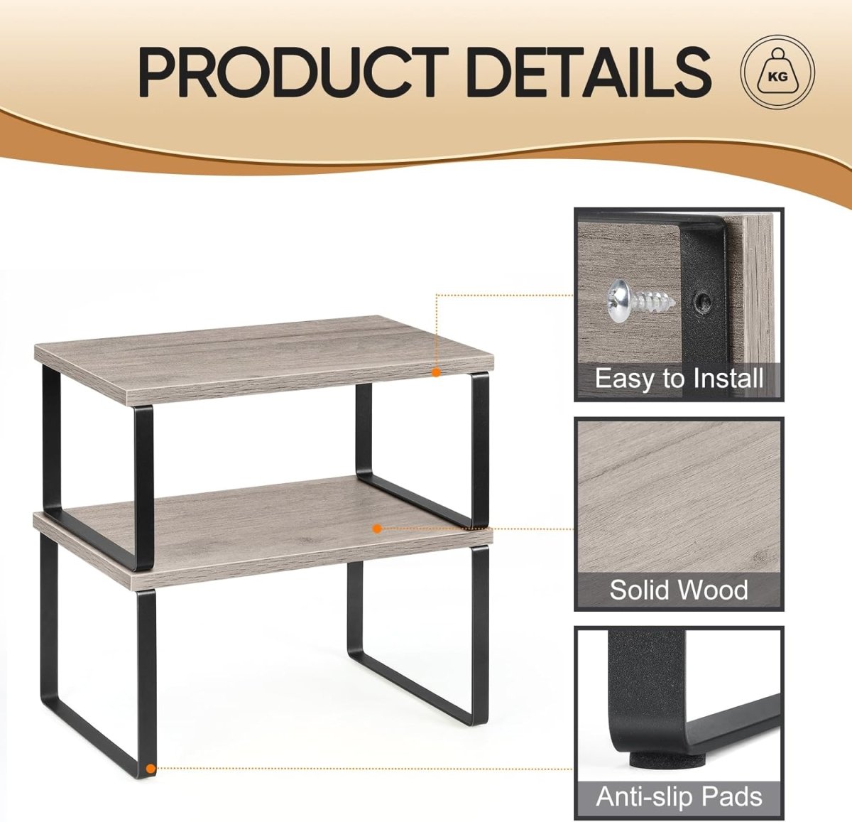 NEX Bamboo Kitchen Cabinet and Counter Shelf Organizer, Stackable &amp; Expandable, Set of 4, White and Natural - Homesidy.com