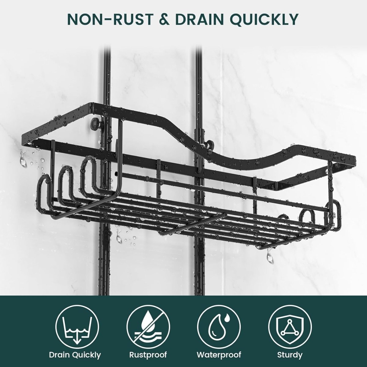 Shower Caddy Hanging Adjustable Shower Caddy, Rustproof Shower Organizer Extended Length Shower Caddy Over Shower Head with Hooks Soap Holder, Large Capacity Anti - Swing Bathroom Organizer, Black - Homesidy.com