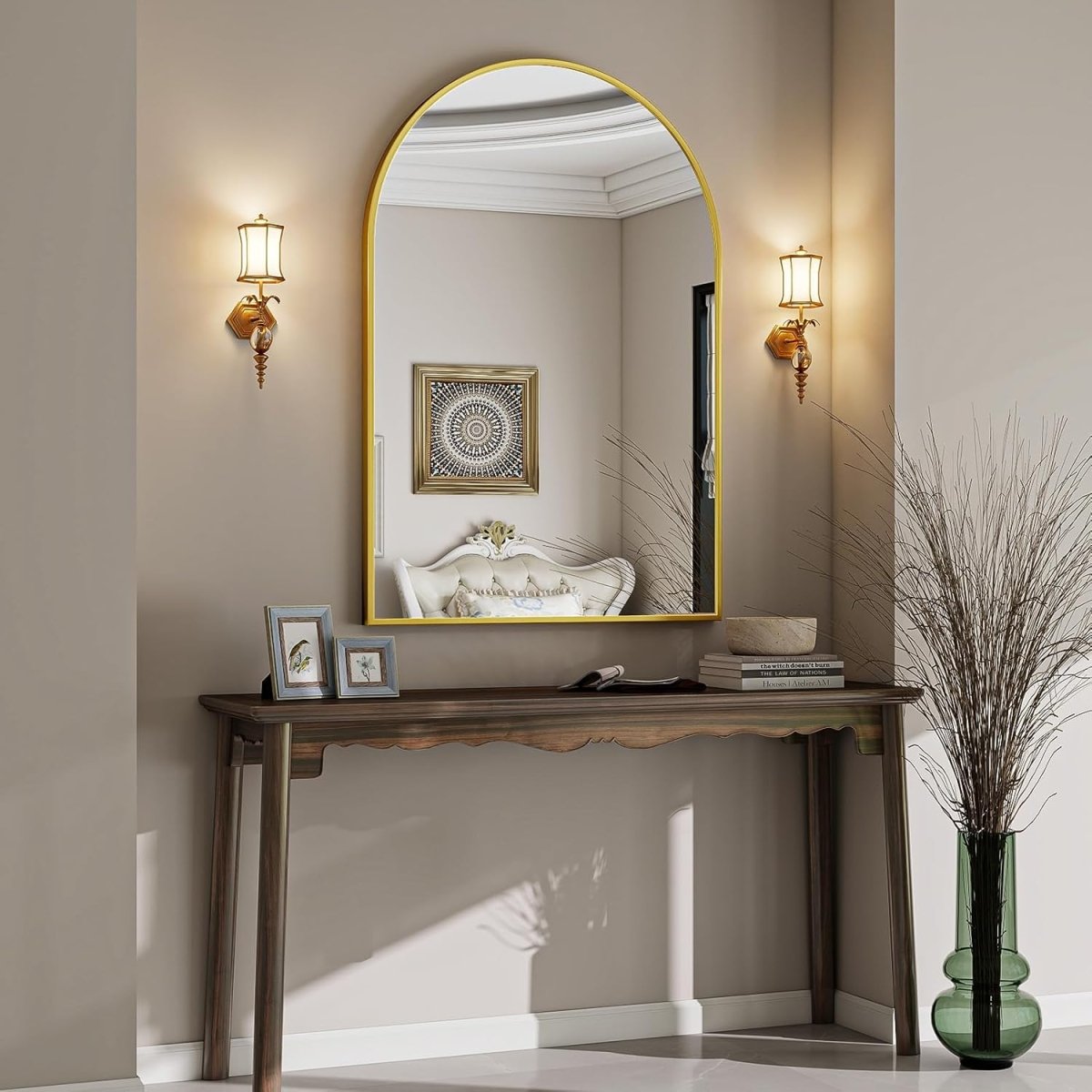VooBang Arched Wall Mirror, 30 x 38 inch Arch Bathroom Mirror, Wall Mounted Vanity Mirror with Arch Metal Frame, Modern Bathroom Vanity Mirror for Bedroom, Living Room, Hanging or Leaning, Black - Homesidy.com