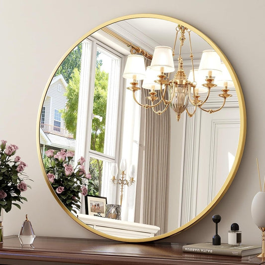 XRAMFY 30 Inch Round Mirror - Circle Mirrors for Bathroom, Entryway and Living Room Wall Decor, Modern Hanging Vanity Mirror, Matte Black Circle Decorative Wall Mirror - Homesidy.com