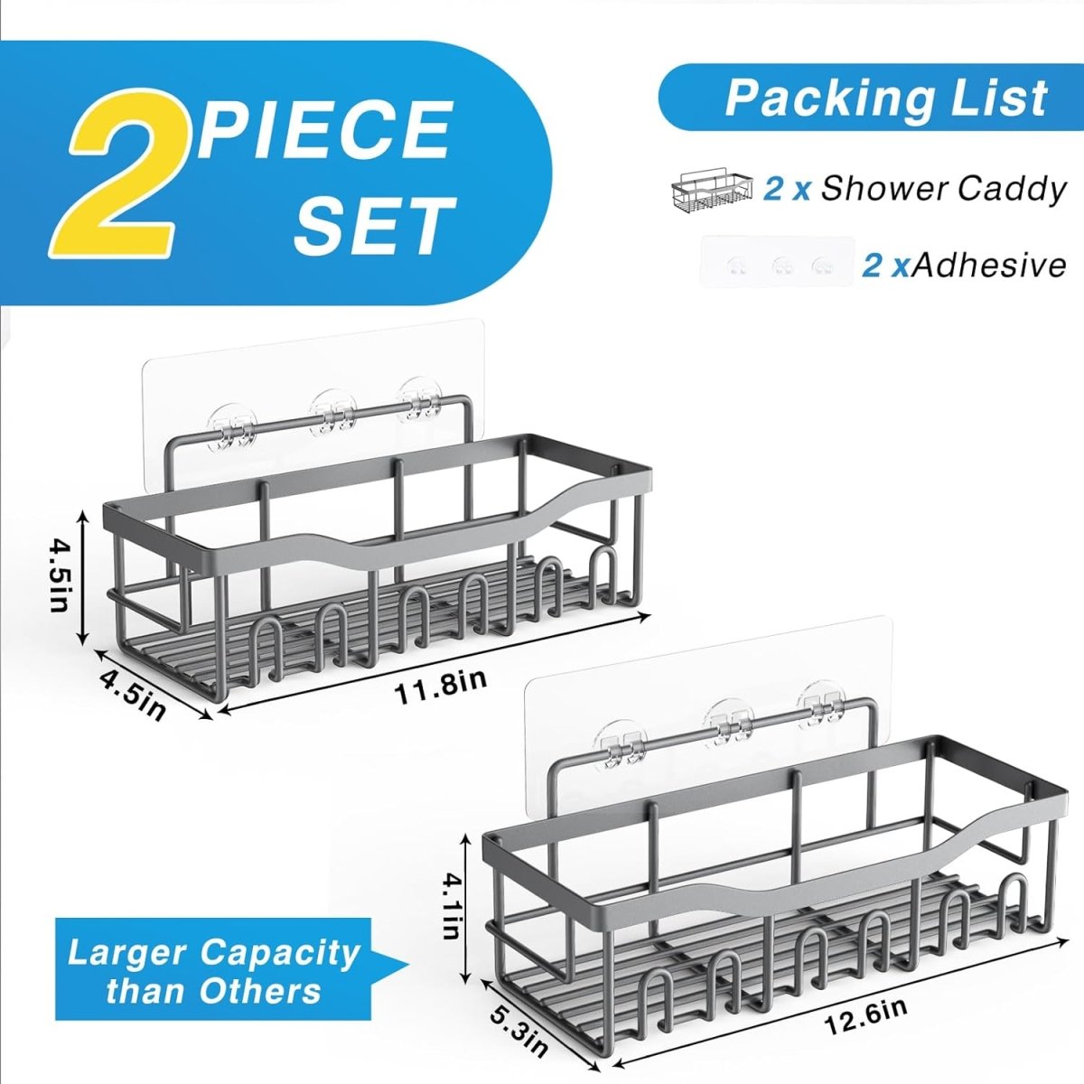 EUDELE 5 - Pack Rustproof Stainless Steel Shower Caddy Set– No Drill Adhesive Bathroom Organizer, Space - Saving Shower Shelves for Apartment Essentials, Bathroom/Kitchen Storage Home Decor - L Size - Homesidy.com