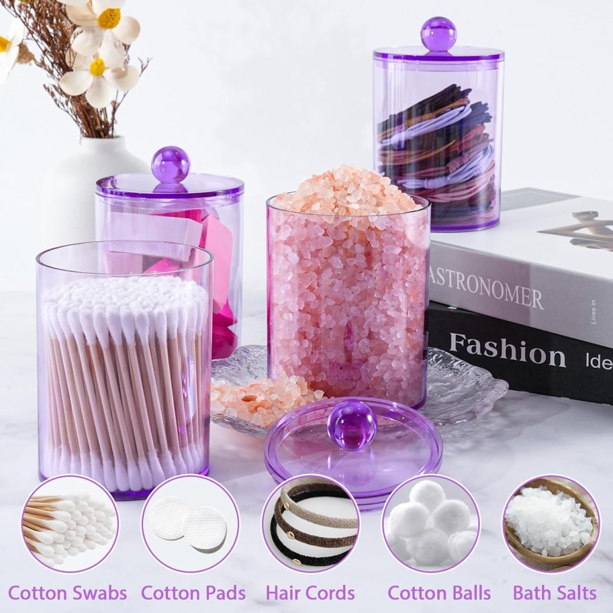 XIPENGKEJI 2 Pack Qtip Holder,Canister Apothecary Jar Set, Bathroom Jars with Lids Set for Cotton Swabs, Balls, Pads, Floss Picks,10oz - 12oz Plastic Canisters Restroom Bedroom Vanity Organizer(Black) - Homesidy.com