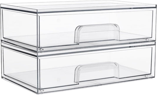Vtopmart 12.1W Clear Stackable Storage Drawers,2 Pack Acrylic Plastic Organizers Bins for Makeup Palettes, Cosmetics, and Beauty Supplies,Ideal for Vanity, Bathroom,Cabinet,Desk Organization - Homesidy.com