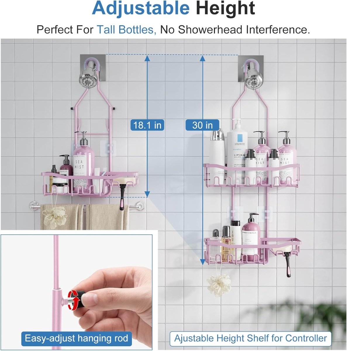 Joqixon Upgraded Extended Length Shower Organizer with Hooks, Rustproof Shampoo Soap Holder, Large Hanging Bathroom Caddy - Homesidy.com