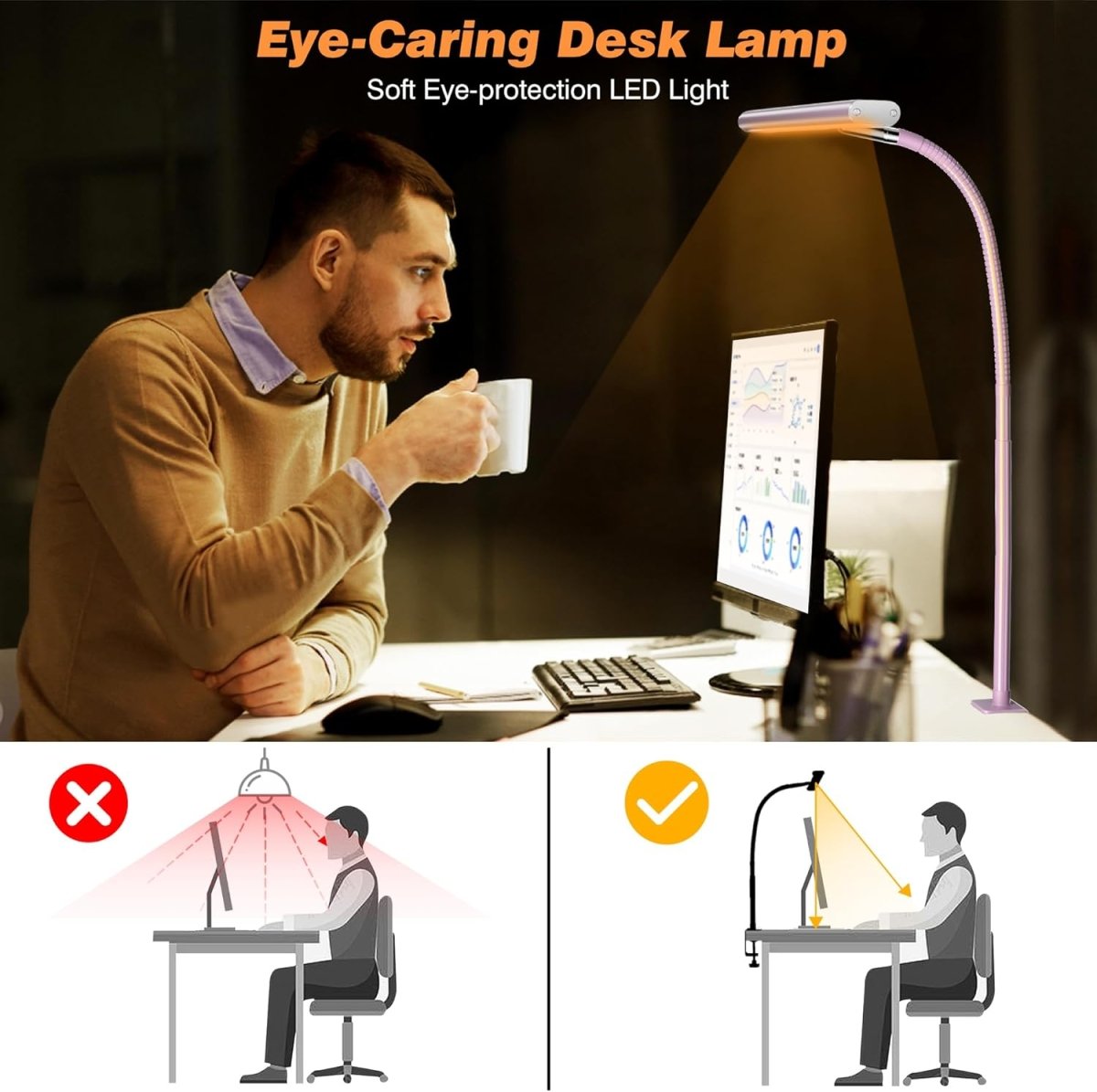 Airlonv LED Desk Lamp for Office Home, Eye - Caring Desk Light with Stepless Dimming Adjustable Flexible Gooseneck, 10W USB Adapter Desk Lamp with Clamp for Reading, Study, Workbench (Black) - Homesidy.com