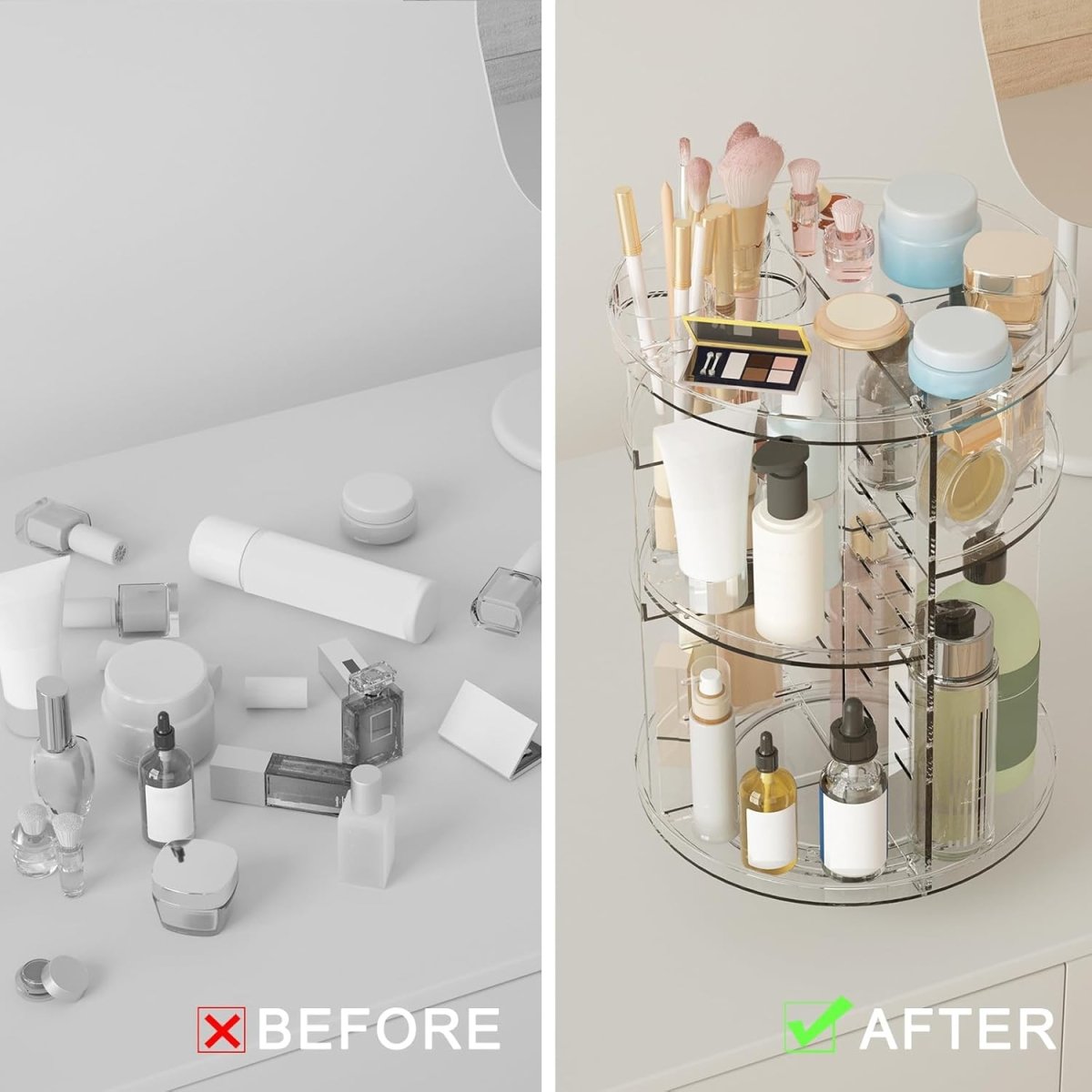 Rotating Makeup Organizer, DIY 8 Adjustable Layers Spinning Skincare Organizer, Cosmetic Display Case with Brush Holder Perfume Tray, Multi - Function Storage Carousel for Vanity Bathroom Countertop - Homesidy.com