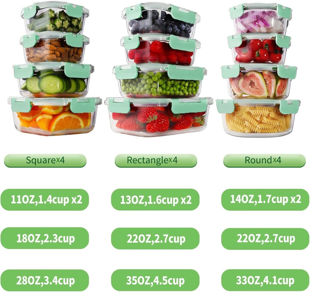 HOMBERKING 24pc Borosilicate Glass Food Storage Containers with Lids, Glass Meal Prep Containers with Leak Proof Snap Lock Lids, Airtight Bento Lunch Boxes, Kitchen Storage (12 lids &amp; 12 Containers) - Homesidy.com