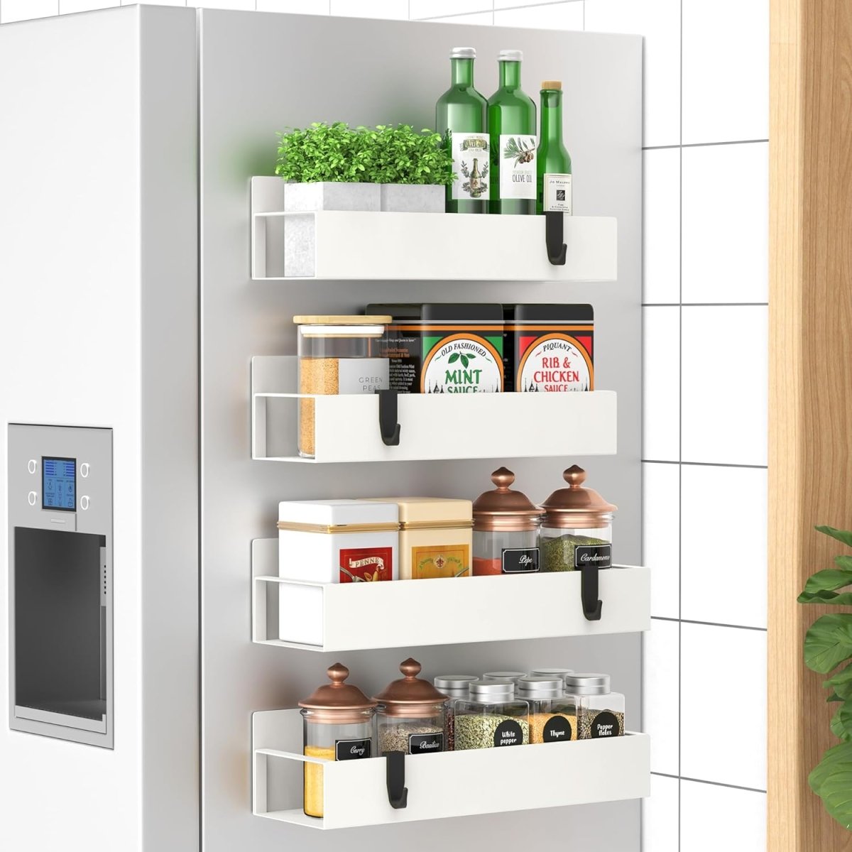 HuggieGems Metal 4 Pack Magnetic Spice Storage Rack Organizer for Refrigerator and Oven, Black Fridge Organizers and Storage - Homesidy.com