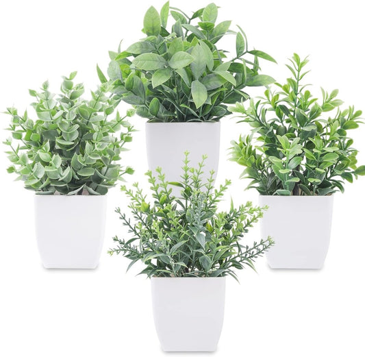 Der Rose 4 Pack Fake Plants Mini Artificial Greenery Potted Plants for Home Decor Indoor Office Table Room Farmhouse Bathroom Decor - Homesidy.com
