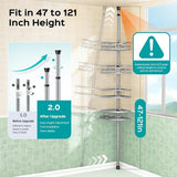 HAMITOR Corner Shower Caddy Tension Pole: Rustproof 4 - Tier Bathroom Organizer Shelves for Bathtub Shampoo Storage - 47 - 121 Inch Quick Install Adjustable Rod Standing Rack with Soap Rack - Silver Gray - Homesidy.com