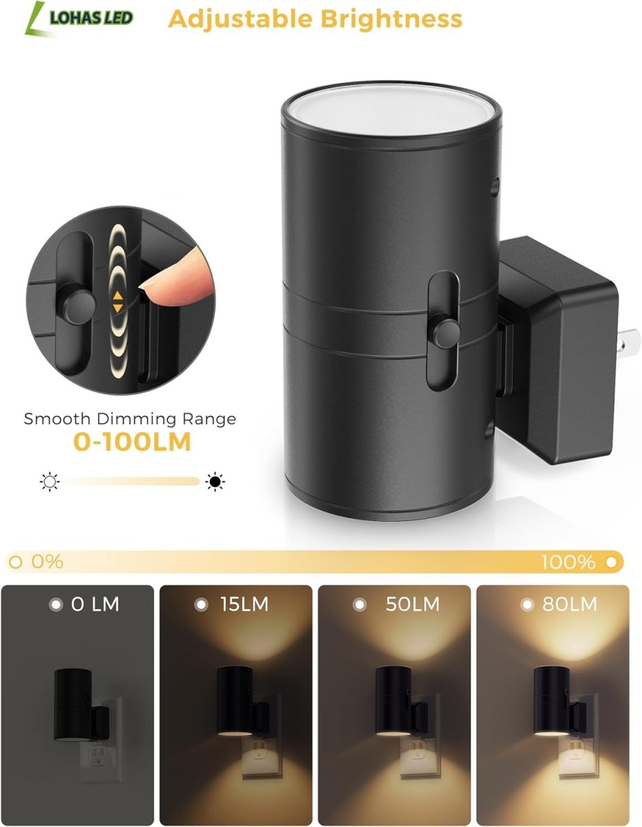 L LOHAS LED Night Light Plug in, Modern Night Lights Plug into Wall, Dusk to Dawn Sensor, Soft White 3000K, 0 - 100LM Adjustable Brightness, Dimmable Night Lights for Hallway Bedroom Stairway, 2 Pack - Homesidy.com