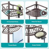 HAMITOR Corner Shower Caddy Tension Pole: Rustproof 4 - Tier Bathroom Organizer Shelves for Bathtub Shampoo Storage - 47 - 121 Inch Quick Install Adjustable Rod Standing Rack with Soap Rack - Silver Gray - Homesidy.com