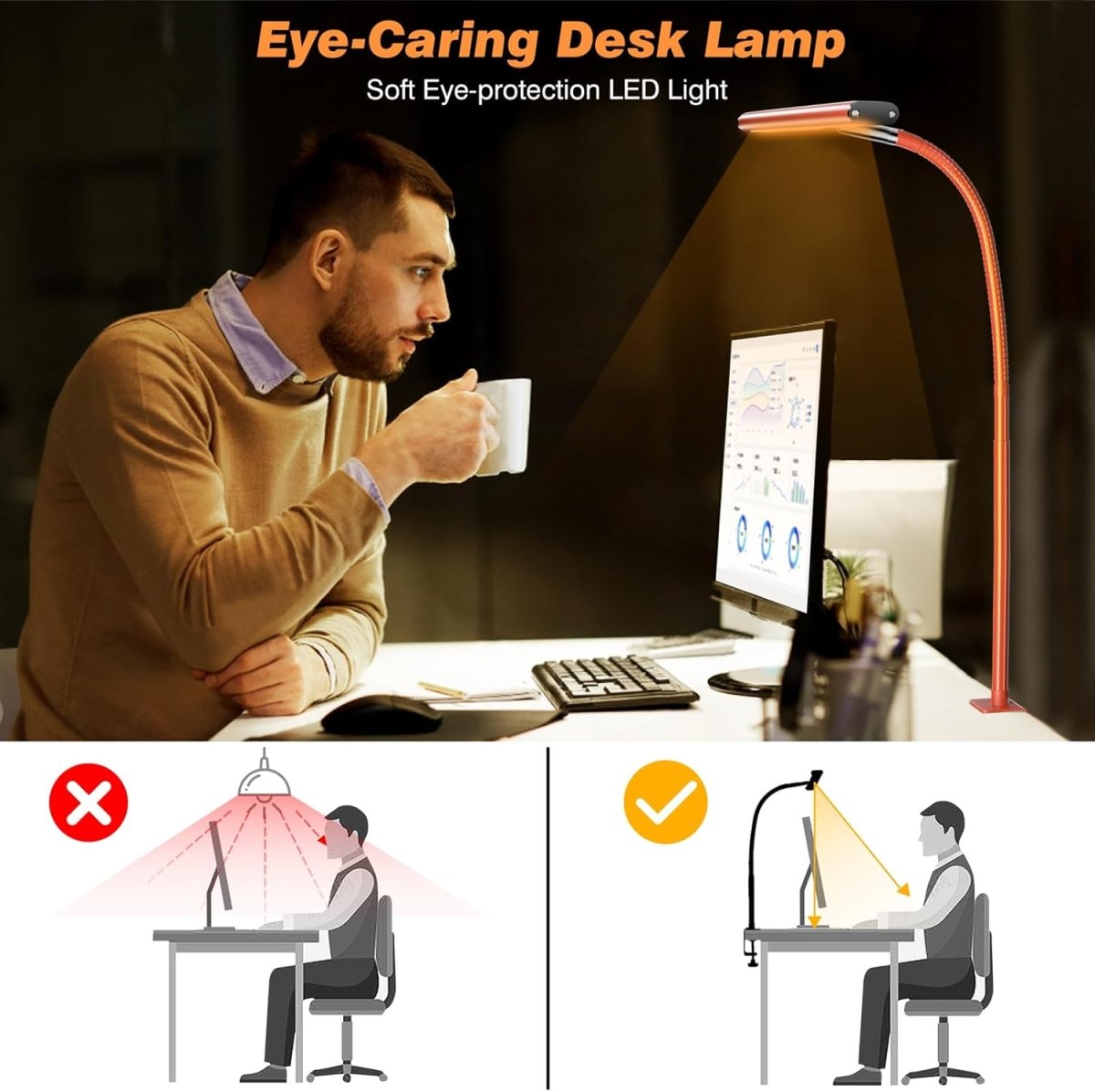 Airlonv LED Desk Lamp for Office Home, Eye - Caring Desk Light with Stepless Dimming Adjustable Flexible Gooseneck, 10W USB Adapter Desk Lamp with Clamp for Reading, Study, Workbench (Black) - Homesidy.com