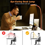 Airlonv LED Desk Lamp for Office Home, Eye - Caring Desk Light with Stepless Dimming Adjustable Flexible Gooseneck, 10W USB Adapter Desk Lamp with Clamp for Reading, Study, Workbench (Black) - Homesidy.com