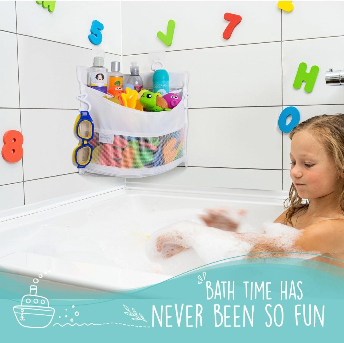 2 x Mesh Bath Toy Organizer 8 Ultra Strong Hooks – The Perfect Bathtub Toy Holder &amp; Bathroom or Shower Caddy – These Multi - use Net Bags Make Baby Bath Toy Storage Easy – For Kids &amp; Toddlers - Homesidy.com