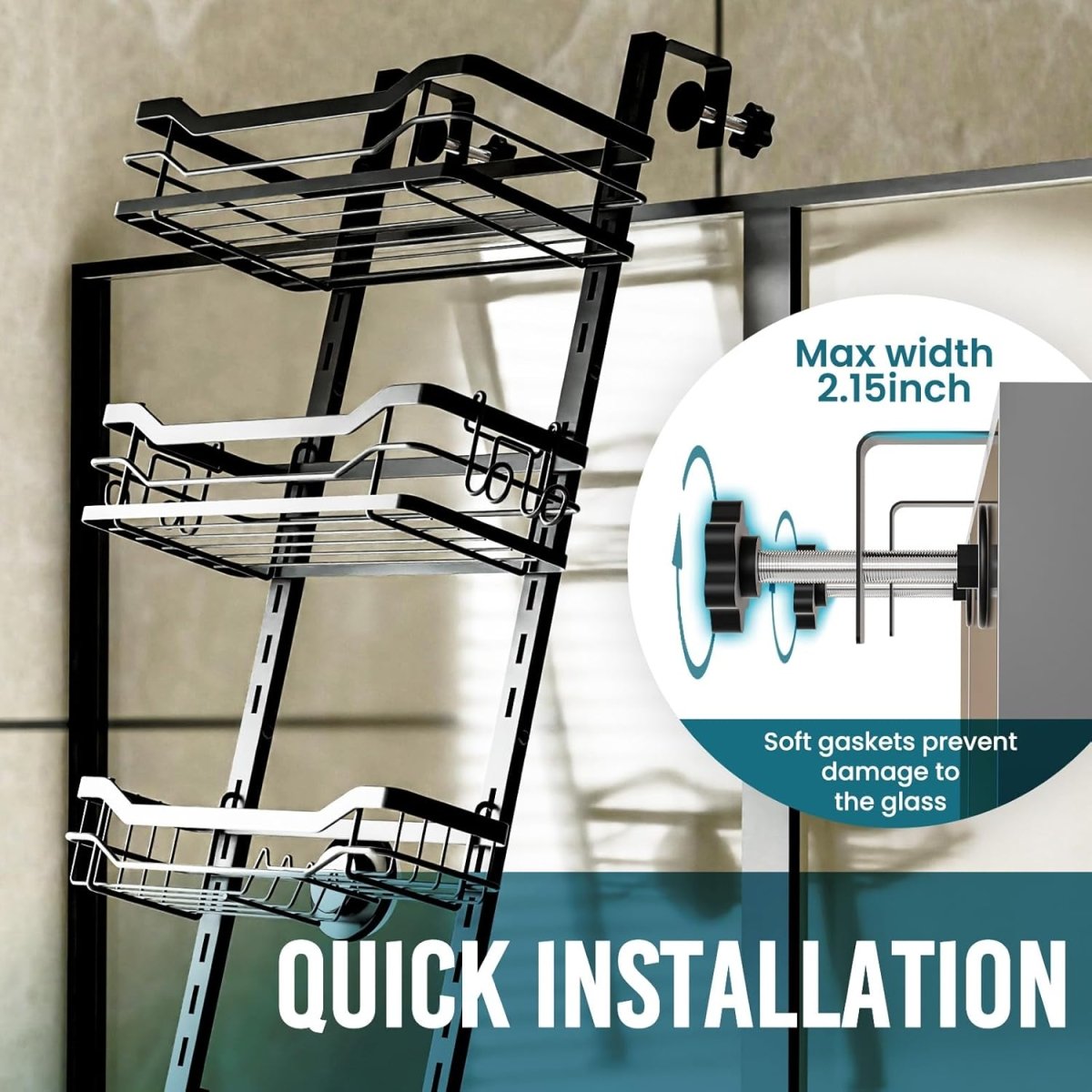 TAILI Shower Caddy Suction Cup 2 Pack with Hooks &amp; Soap holder, Heavy Duty Shower Organizer for Bathroom, No Drilling Bathroom Organizer with Large Capacity, Black Metal Storage Basket - Homesidy.com