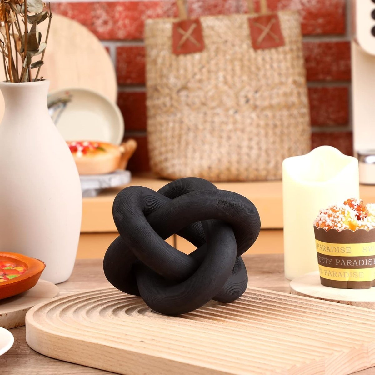 Yalikop 3 Link Wood Knot Decor - Hand Carved Coffee Table Decoration, Boho Chain Link Decor, Modern Shelf, Rustic Objects for Home Living Room Bedroom(White) - Homesidy.com