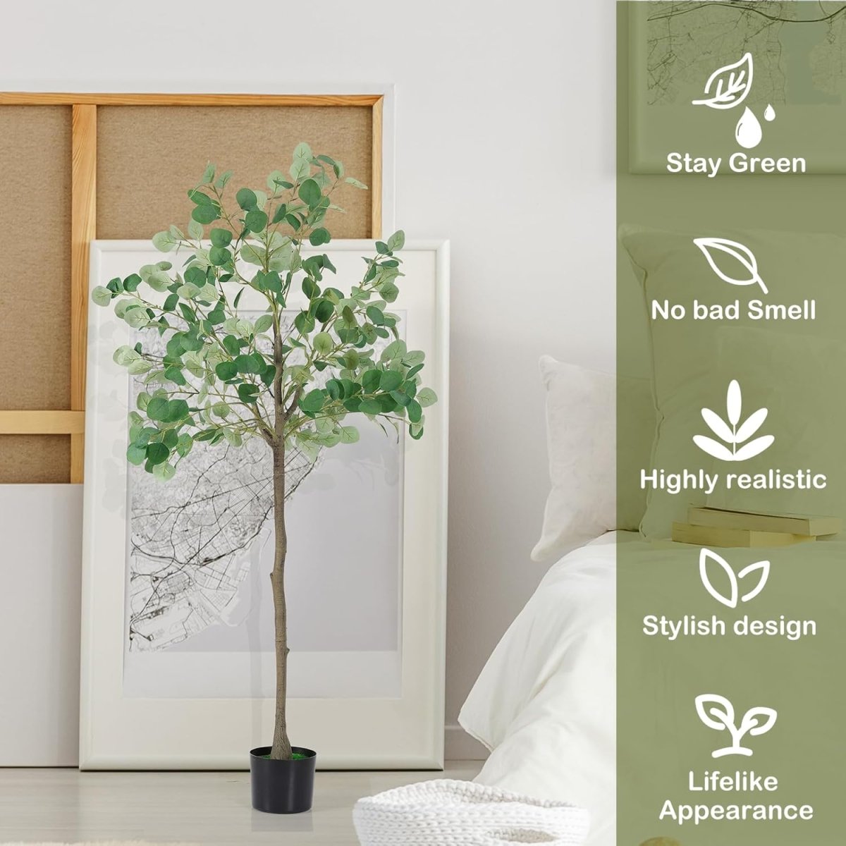 Artificial Eucalyptus Tree 5FT, Tall Fake Potted Plant with Nursery Pot, Faux Eucalyptus Tree for Home Office Decor, Indoor Decorative Artificial Plants for Living Room Bedroom - Homesidy.com