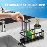Cisily Black Sponge Holder for Kitchen Sink, Sink Caddy Organizer with High Brush Holder, Kitchen Countertop Organizers and Storage Essentials, Rustproof 304 Stainless Steel, Soap Dispenser Organize - Homesidy.com
