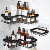 YASONIC Corner Adhesive Shower Caddy, with Soap Holder and 12 Hooks, Rustproof Stainless Steel Bathroom Organizer, No Drilling Wall Mounted Rack, Black, 3 - Pack - Homesidy.com